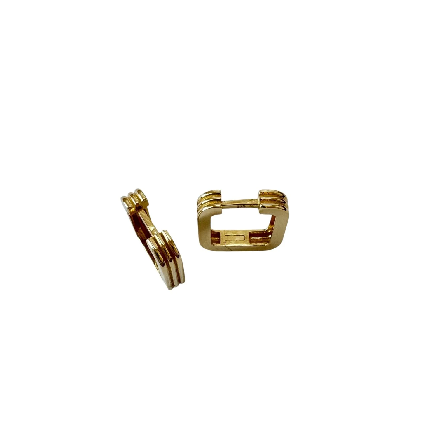 Roma | Classic Square Huggie Earrings in 9ct gold, refined square-edge silhouette inspired by Roman architecture, from Signature Vintage.