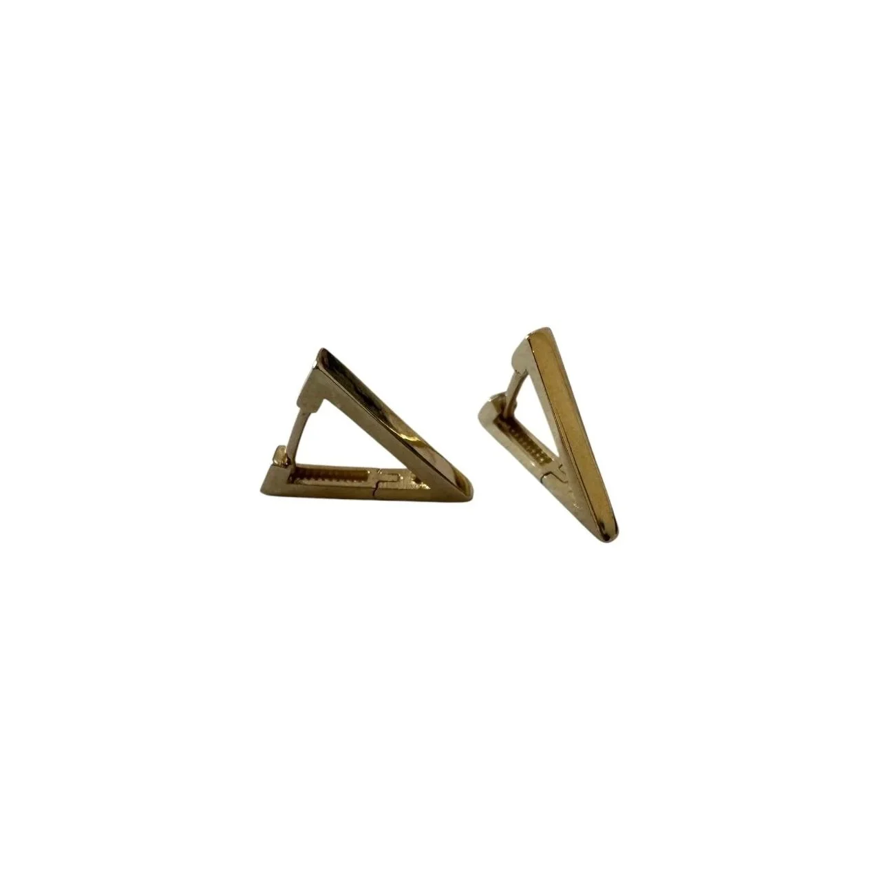 Basel | Geometric Triangle Huggie Earrings in 9ct gold, triangular hoop inspired by European modernism, from Signature Vintage.