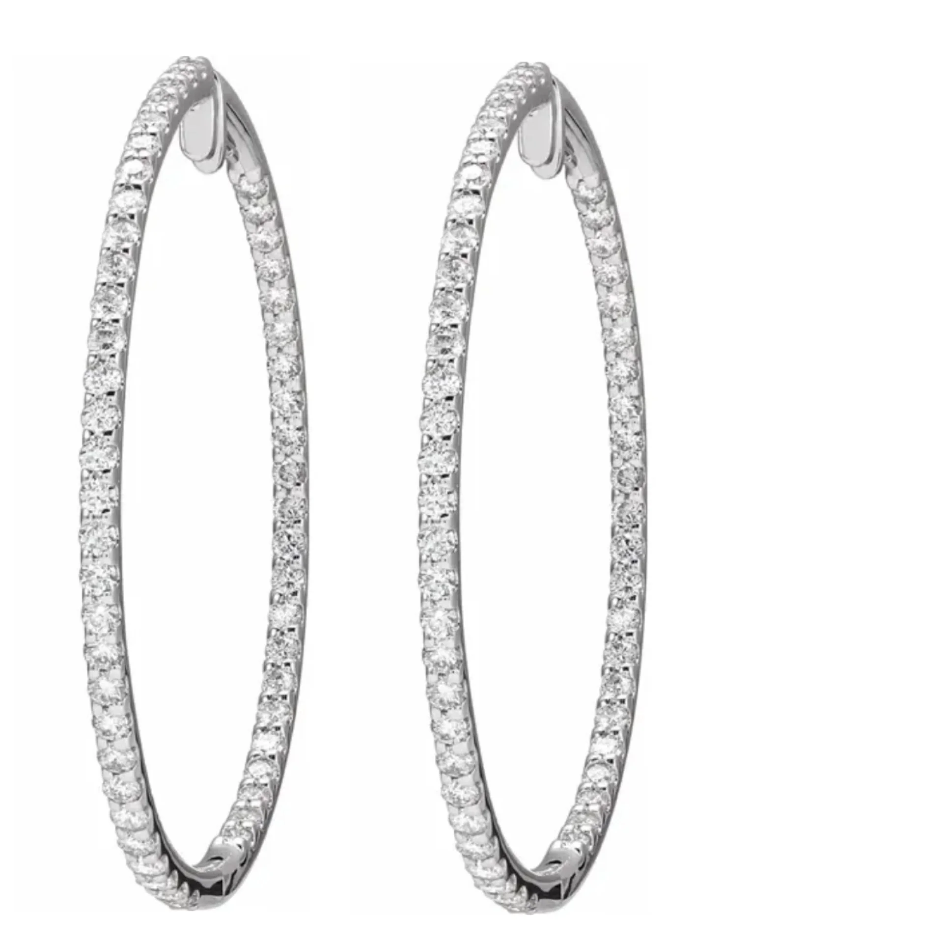 Close-up of Sade Lab Diamond Hoops showing inside–outside scallop (U-cut) setting with 2 mm lab-grown diamonds.