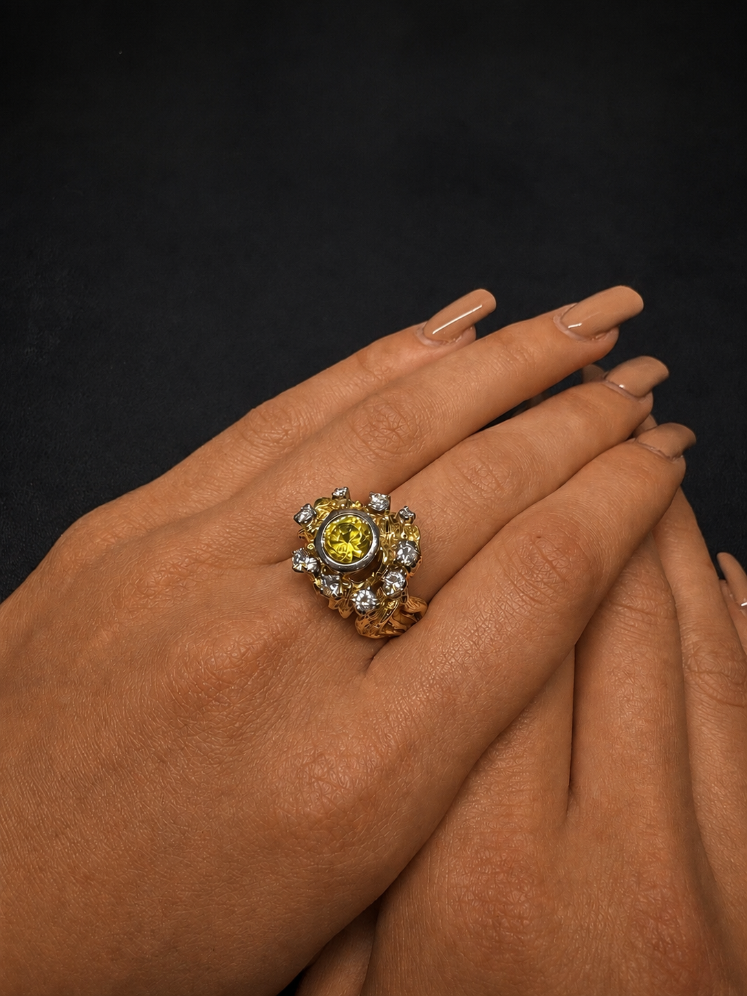 Fancy Yellow Sapphire & Diamond Artisan Ring | 18K Gold