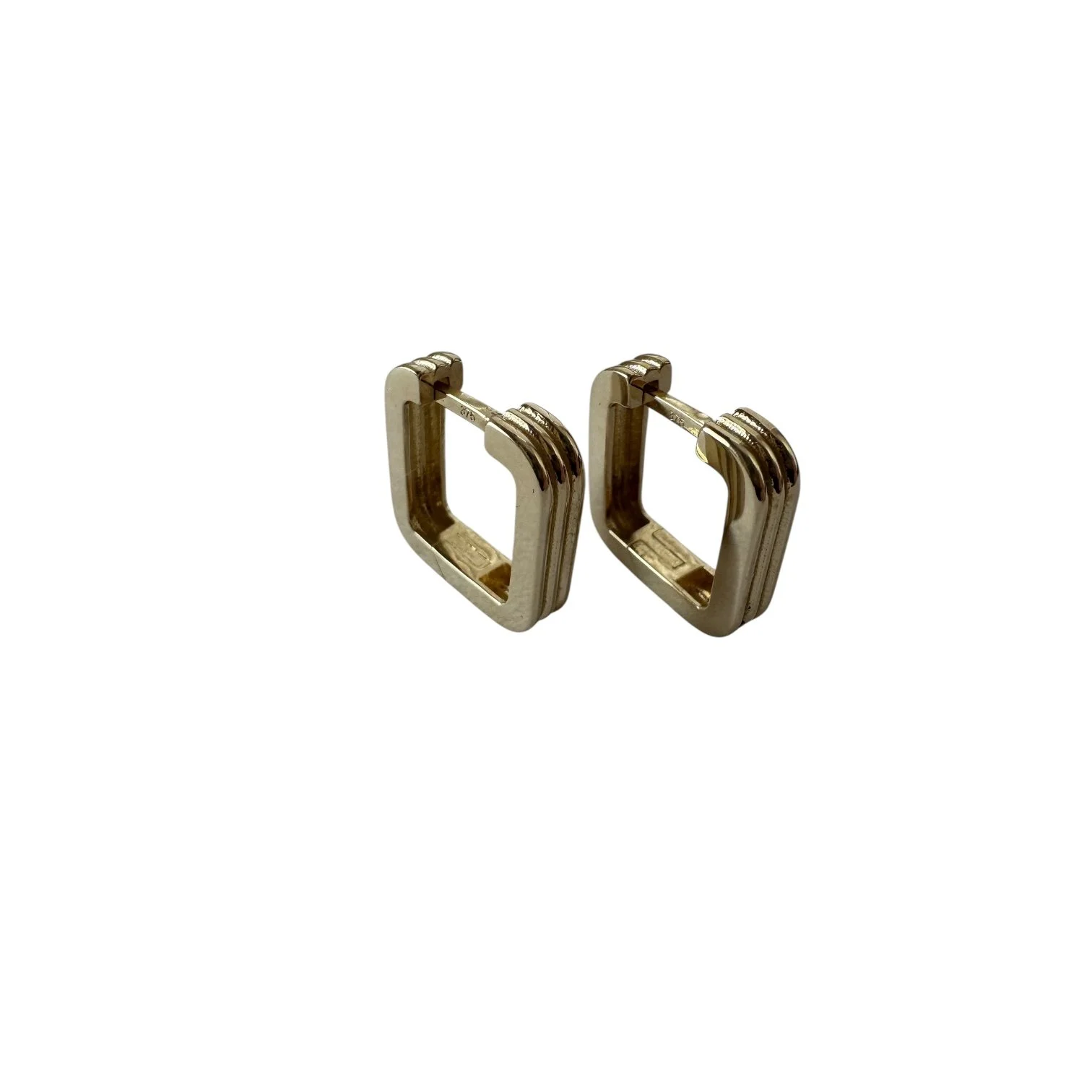 Roma | Classic Square Huggie Earrings in 9ct gold, refined square-edge silhouette inspired by Roman architecture, from Signature Vintage.