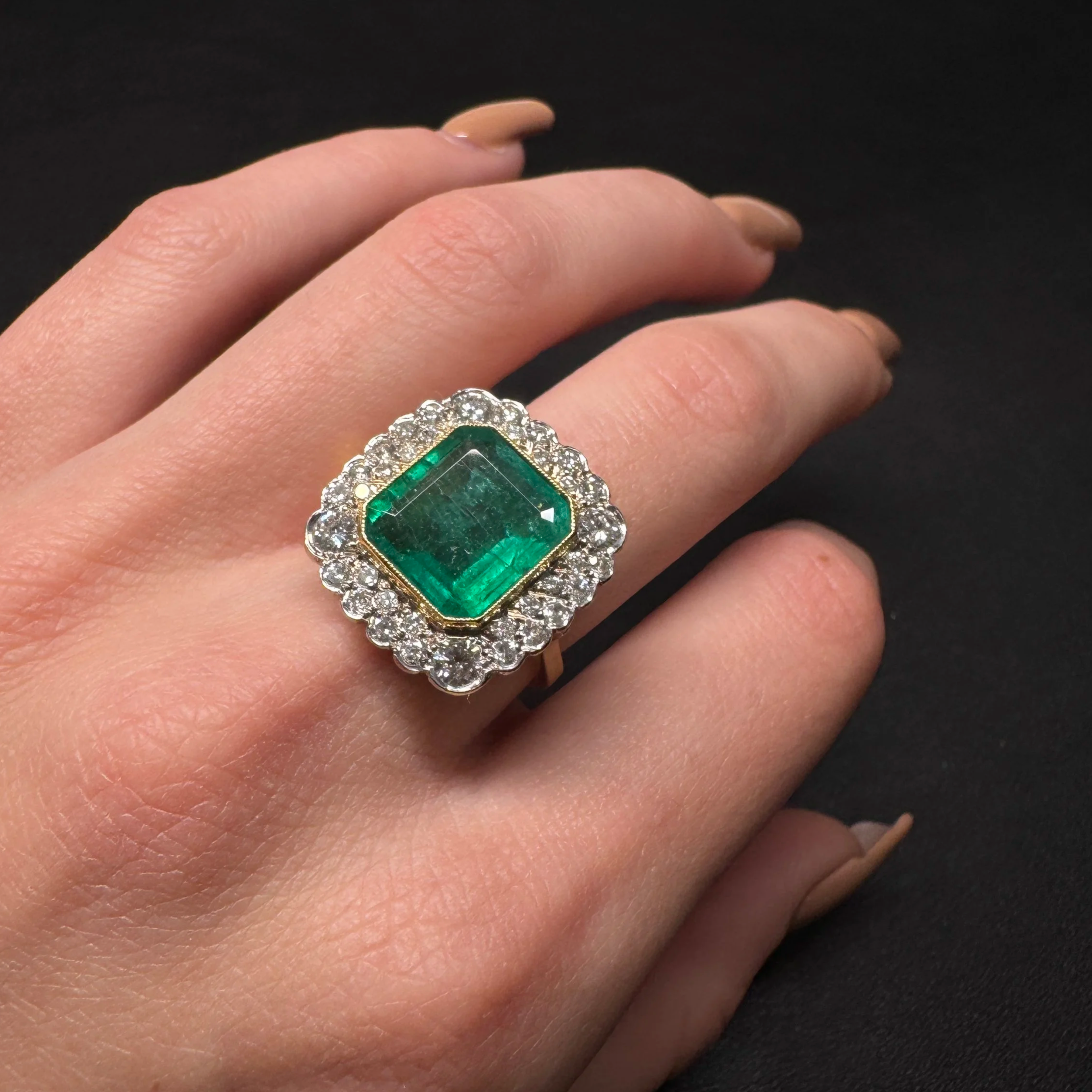 Emerald & Diamond Ring | 4.35ct Emerald, 18K Yellow Gold