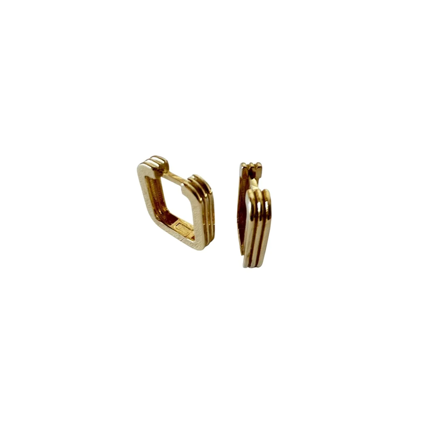 Roma | Classic Square Huggie Earrings in 9ct gold, refined square-edge silhouette inspired by Roman architecture, from Signature Vintage.