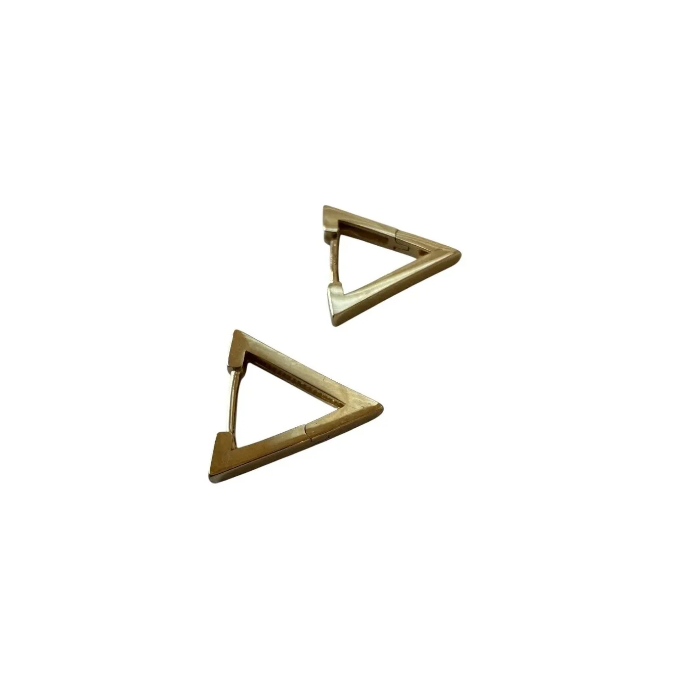 Basel | Geometric Triangle Huggie Earrings in 9ct gold, triangular hoop inspired by European modernism, from Signature Vintage.