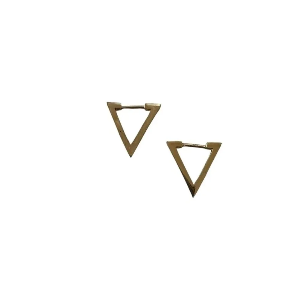 Basel | Geometric Triangle Huggie Earrings in 9ct gold, triangular hoop inspired by European modernism, from Signature Vintage.