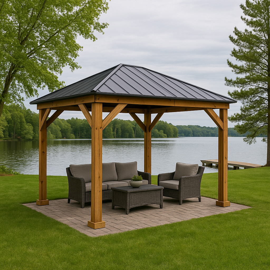 Large gazebo assembly in Toronto creating premium outdoor living space