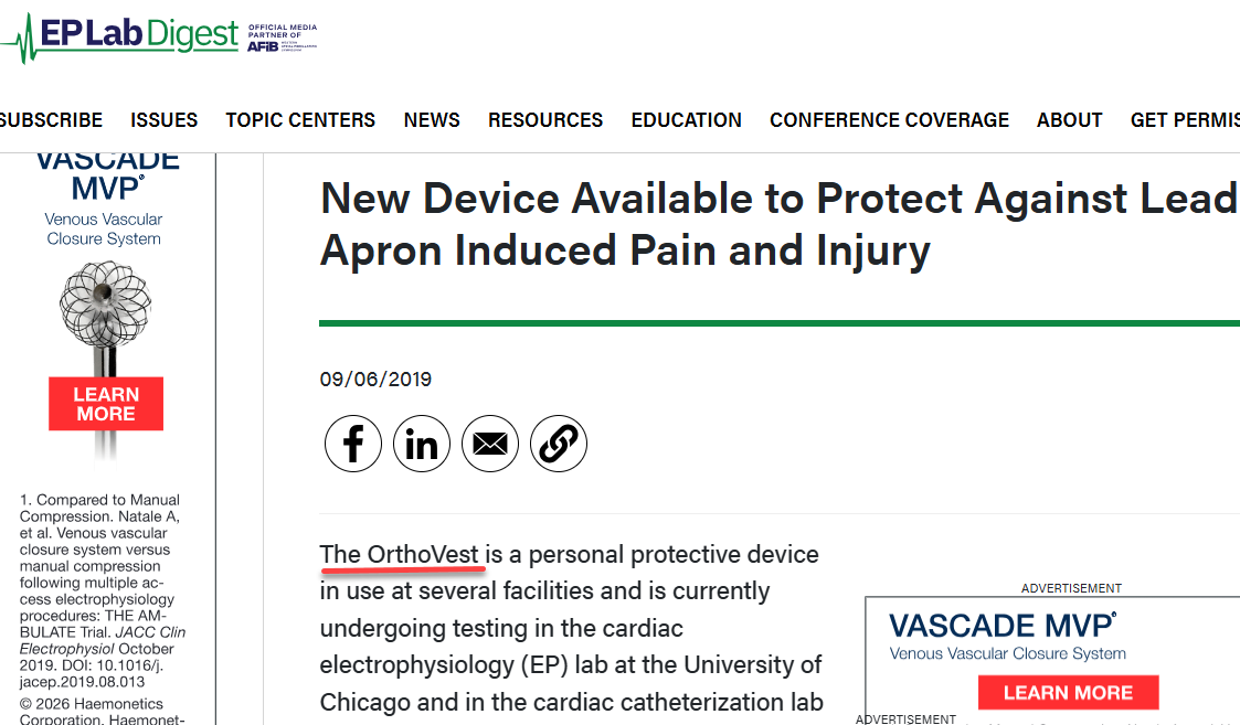 Image of article featuring OrthoVest in EP Lab Digest