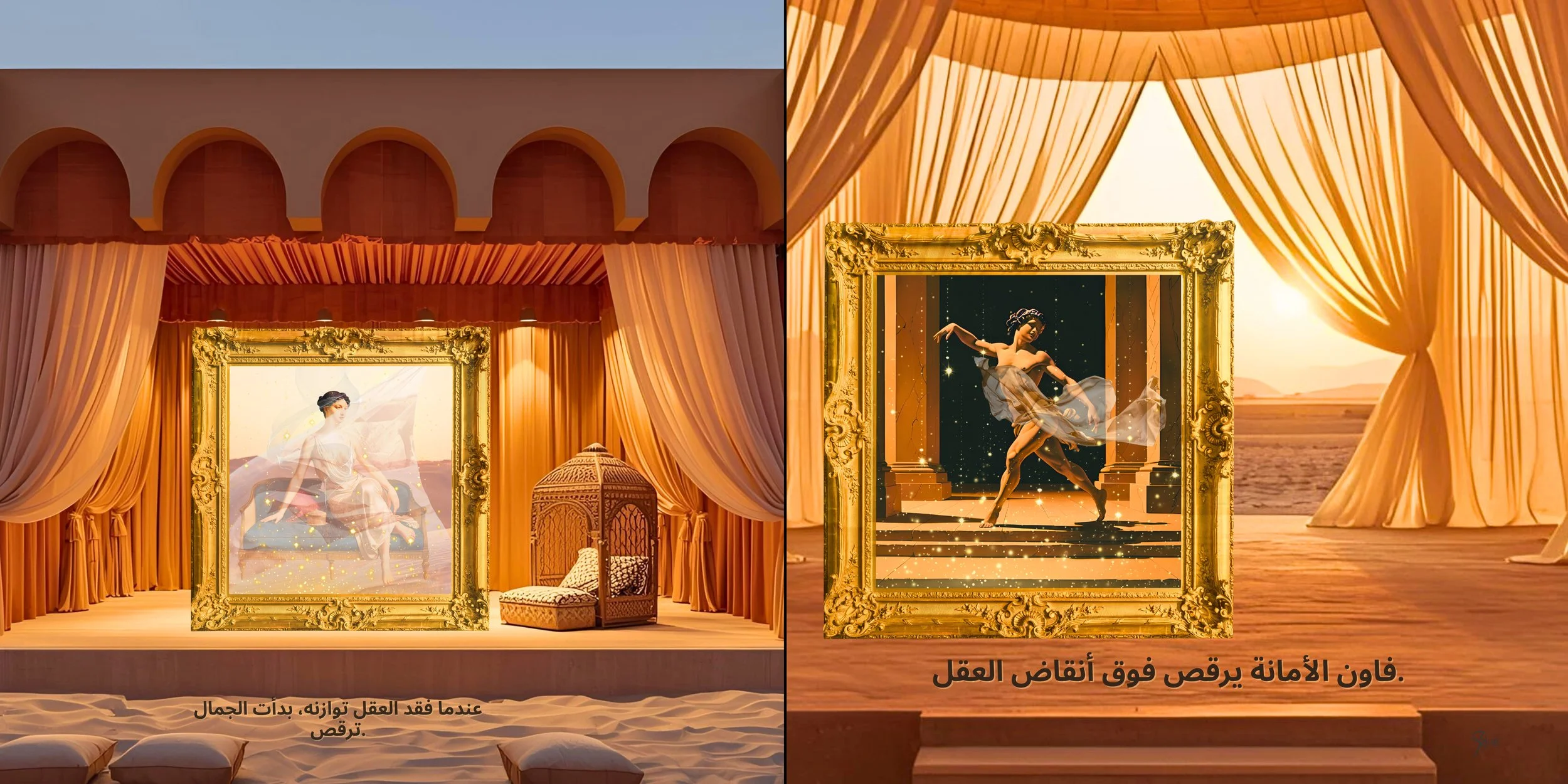 Lingua Lux Series I — Arabic — Diptych (Venus & Faun), 2025 by Sonja Szlosek — Collector Print Edition  — Fine Art Giclée Print — Two works — 40 × 40 cm each (Displayed together as a diptych)