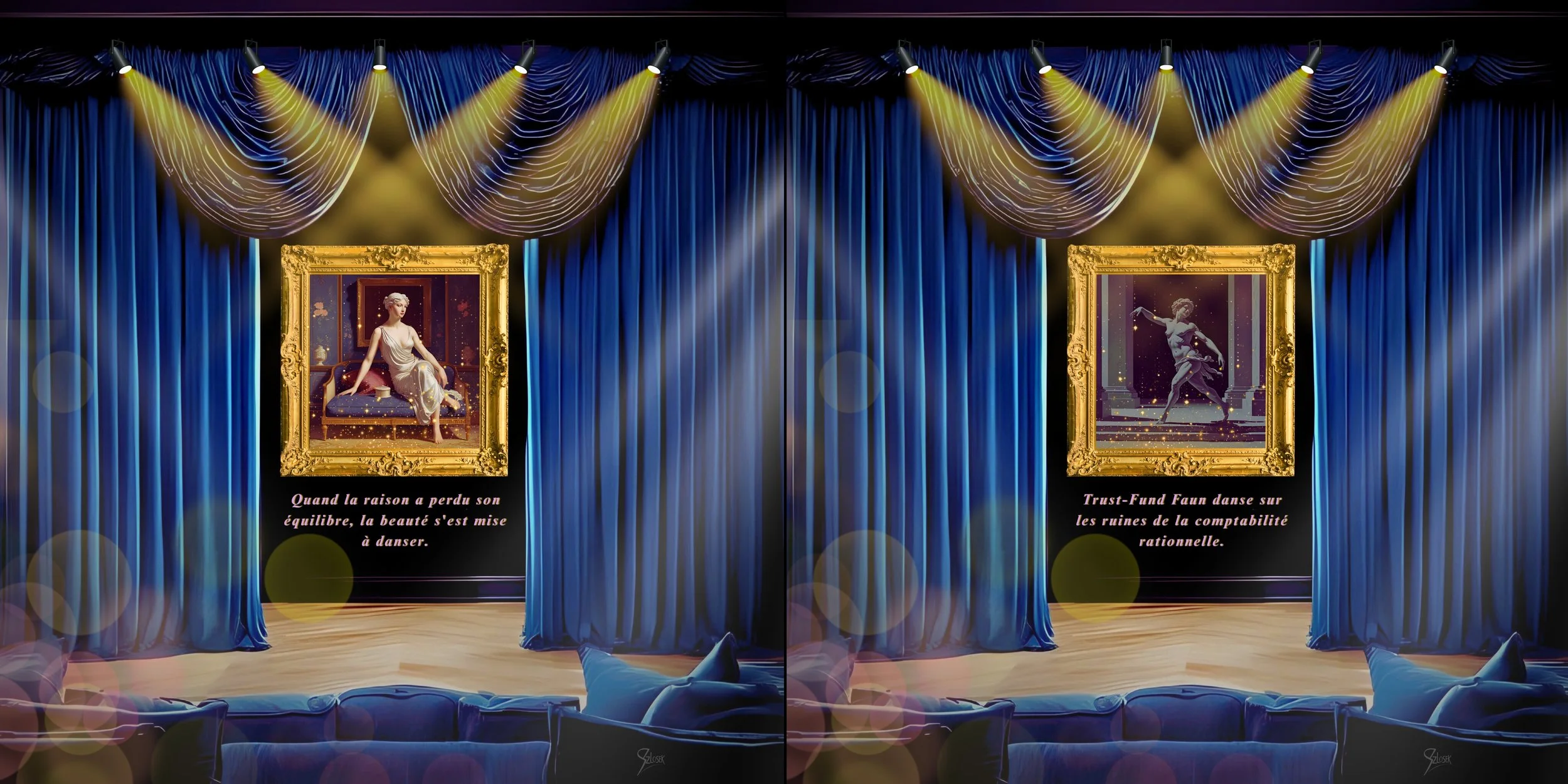 Lingua Lux Series I – French – Diptych (Venus & Faun), 2025 by Sonja Szlosek — Collector Print Edition  — Fine Art Giclée Print — Two works — 40 × 40 cm each (Displayed together as a diptych)