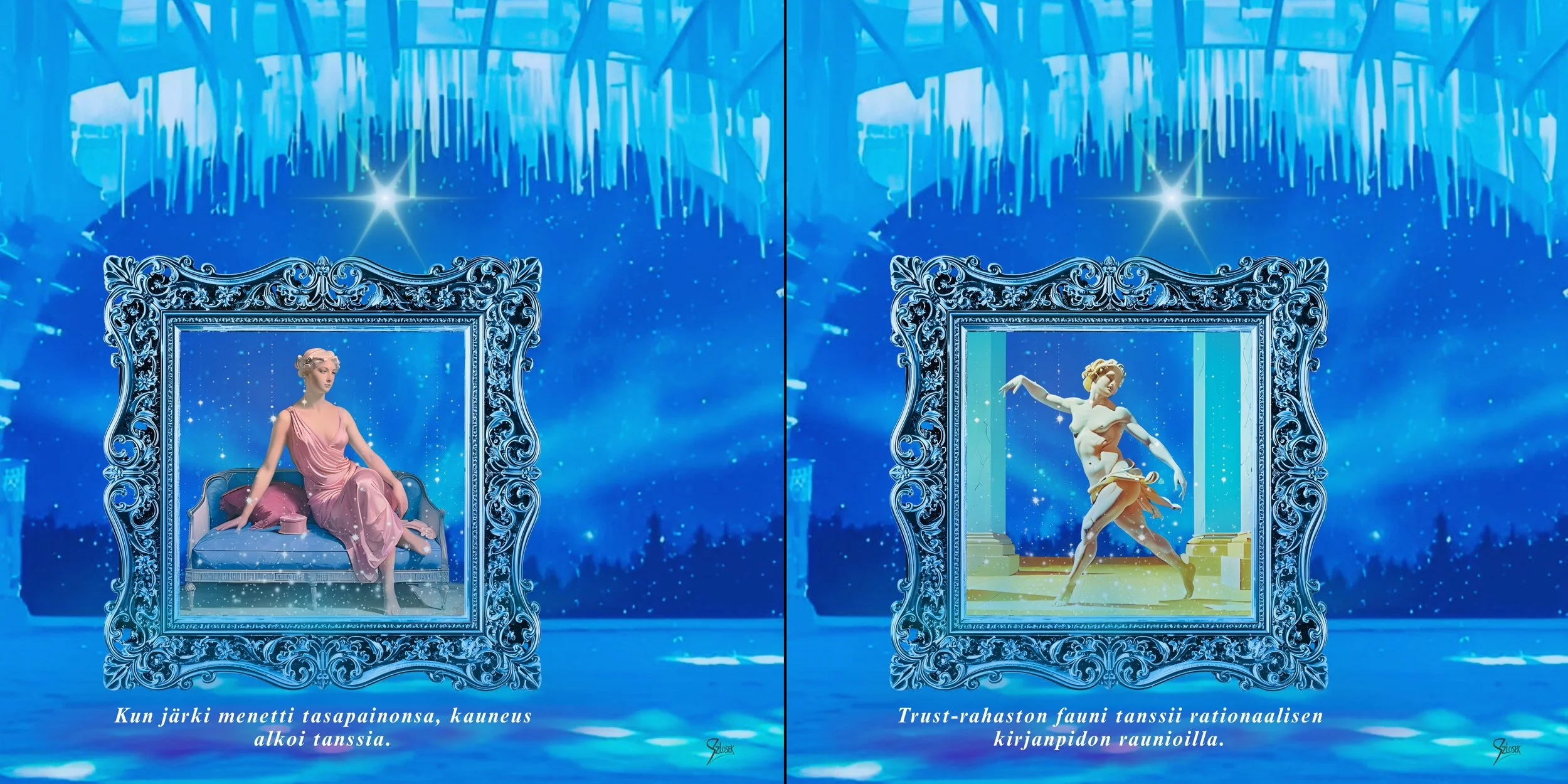 Lingua Lux Series I – Finnisch – Diptych (Venus & Faun), 2025 by Sonja Szlosek — Collector Print Edition  — Fine Art Giclée Print — Two works — 40 × 40 cm each (Displayed together as a diptych)