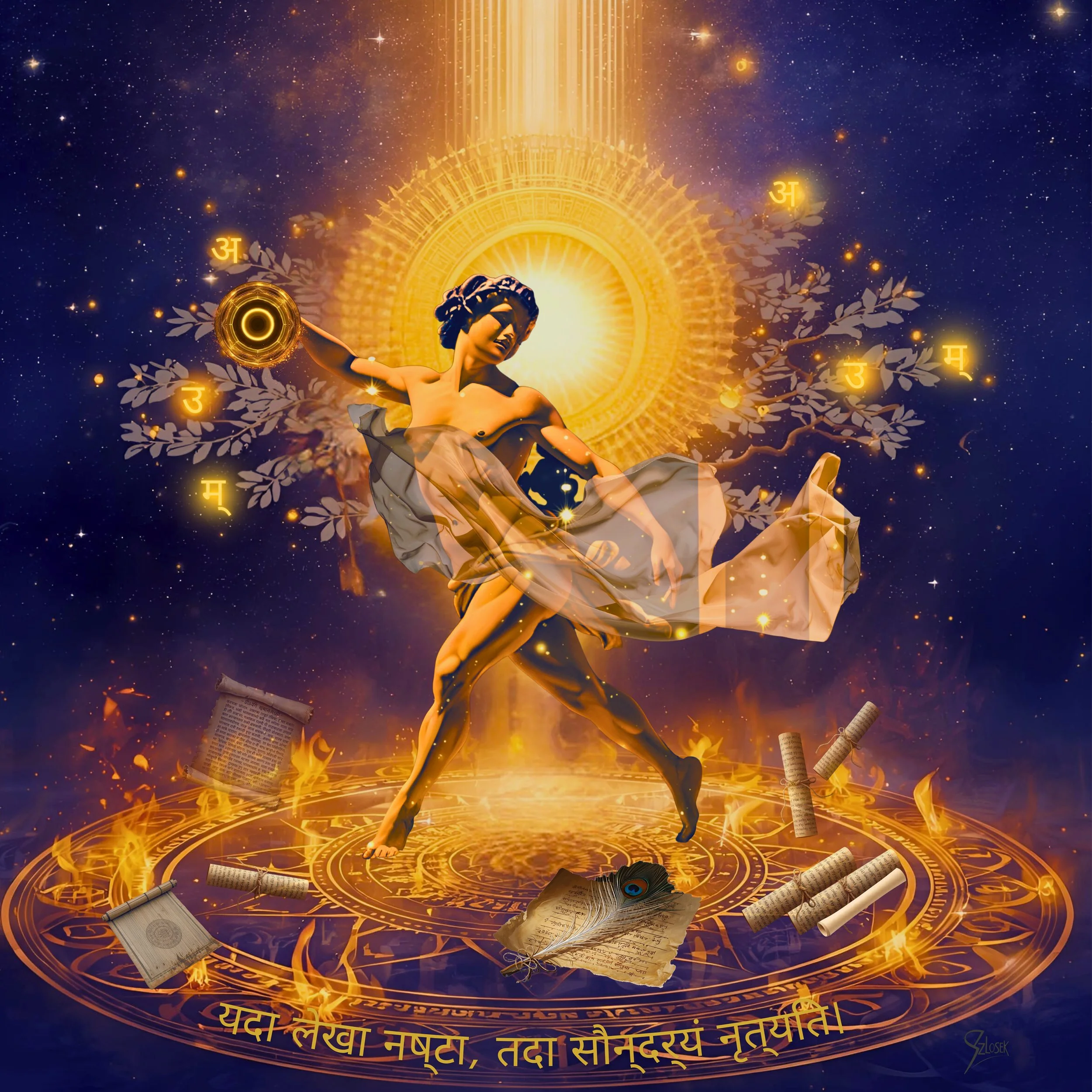 Lingua Lux Series I — Sanskrit — Faun, 2025 — Collector Print Edition – Fine Art Giclée Print 40 × 40 cm