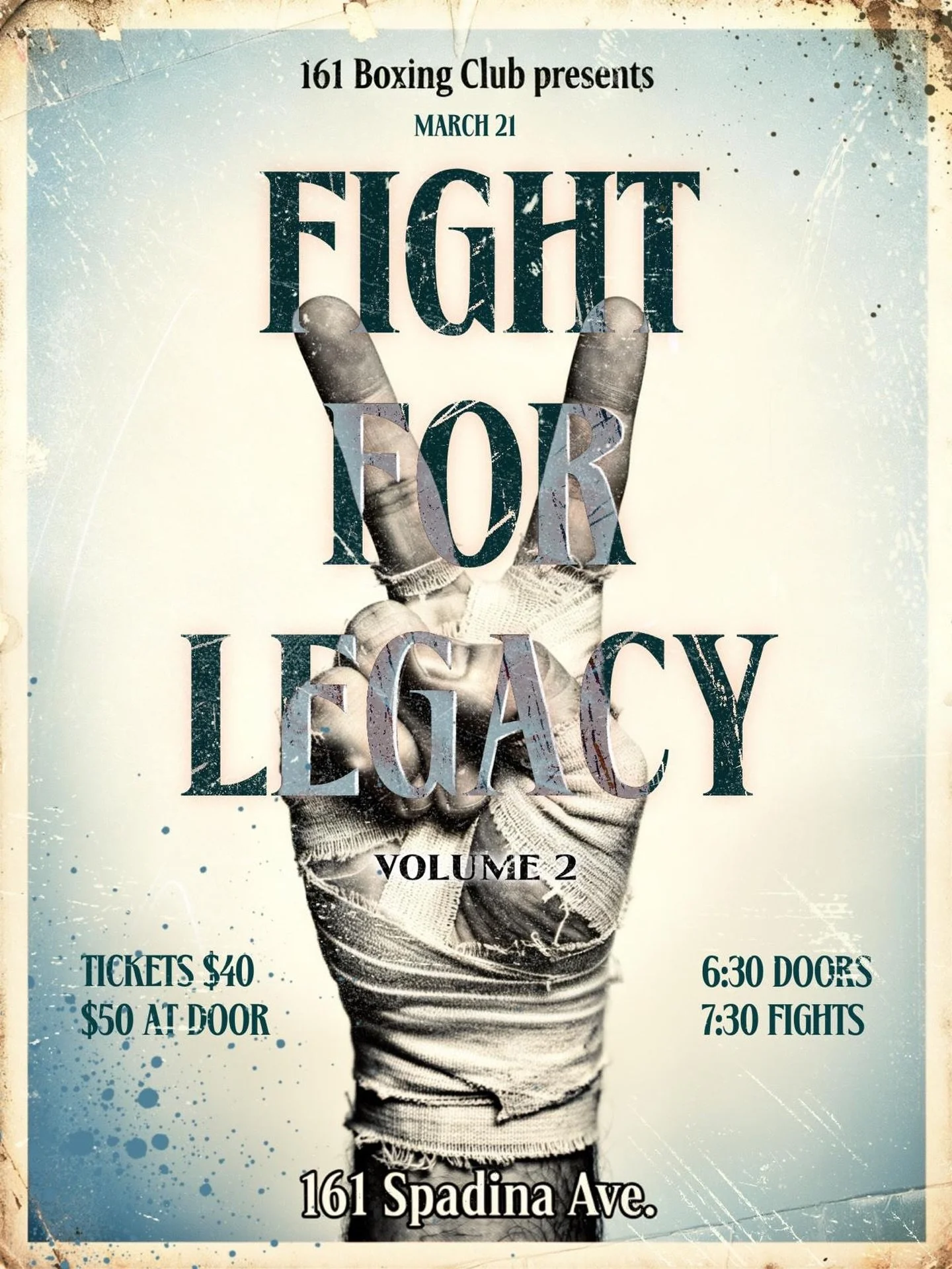 FIGHT FOR LEGACY 2 🥊 March 21st

The first one sold out. The energy was unmatched. The crowd was on their feet every single round. Now we&rsquo;re back and it&rsquo;s going to be even bigger.

Live fights. Real matchups. DJ. A packed house full of p