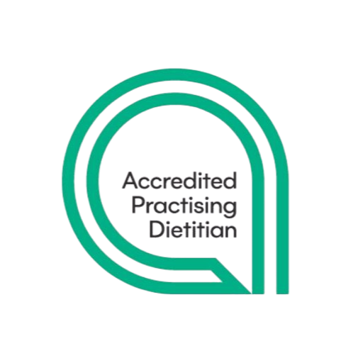 Logo with green circular lines and text that reads 'Accredited Practising Dietitian' in the center.