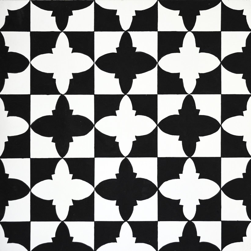 Black and white repetitive stamp creating warp illusion