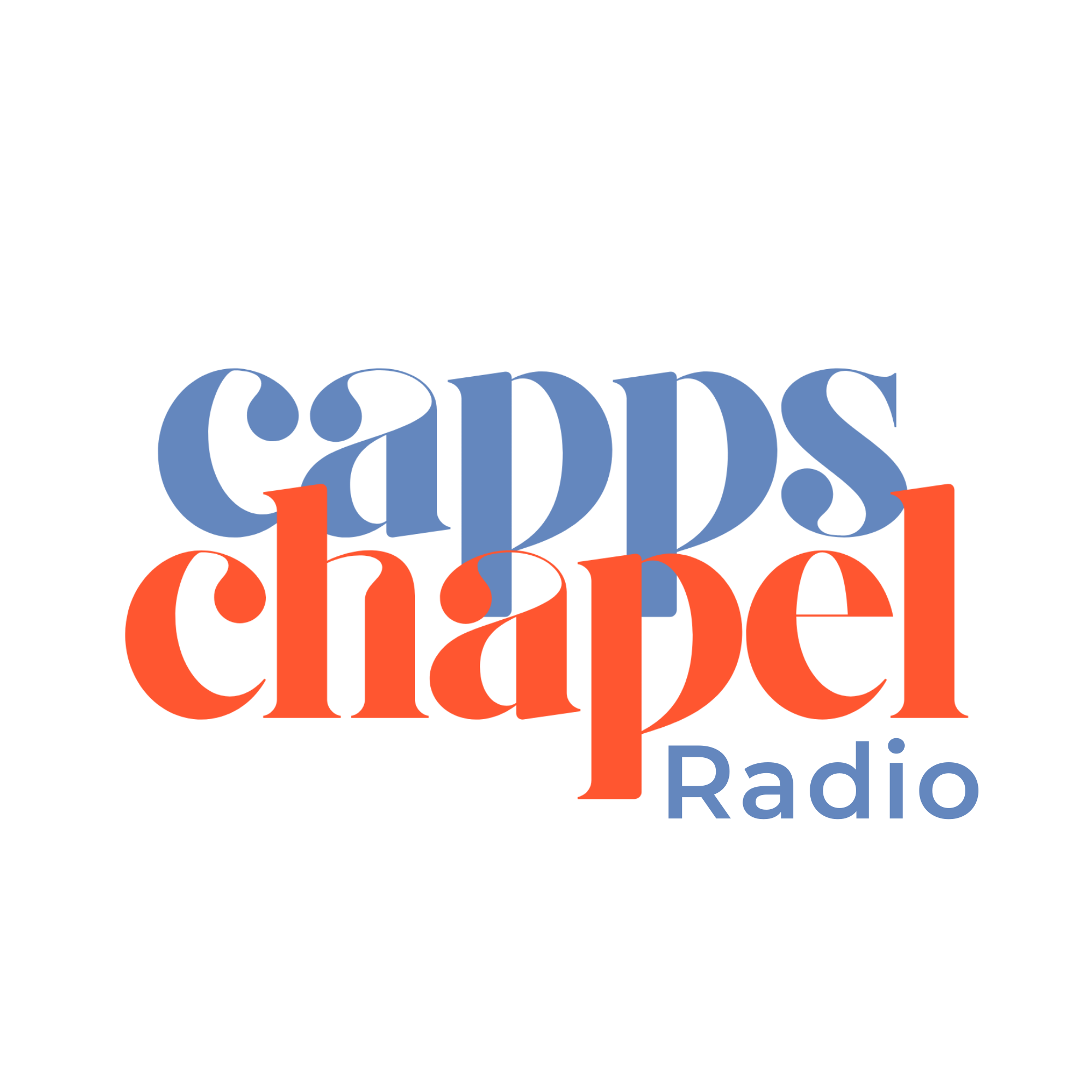 logo for capps chapel radio in blue and orange