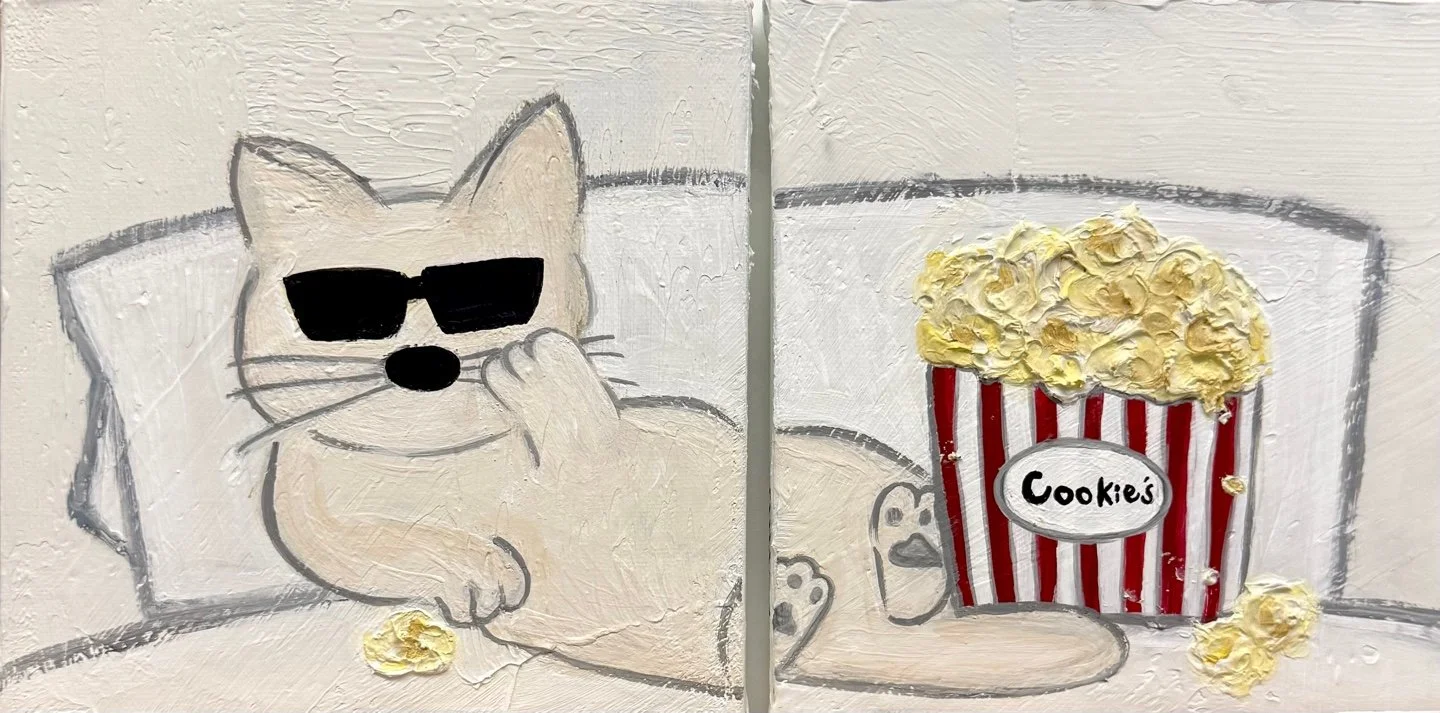 Movie Night, 2026


                                                                                                      acrylic & mixed media on canvas                                18 x 18cm x 2