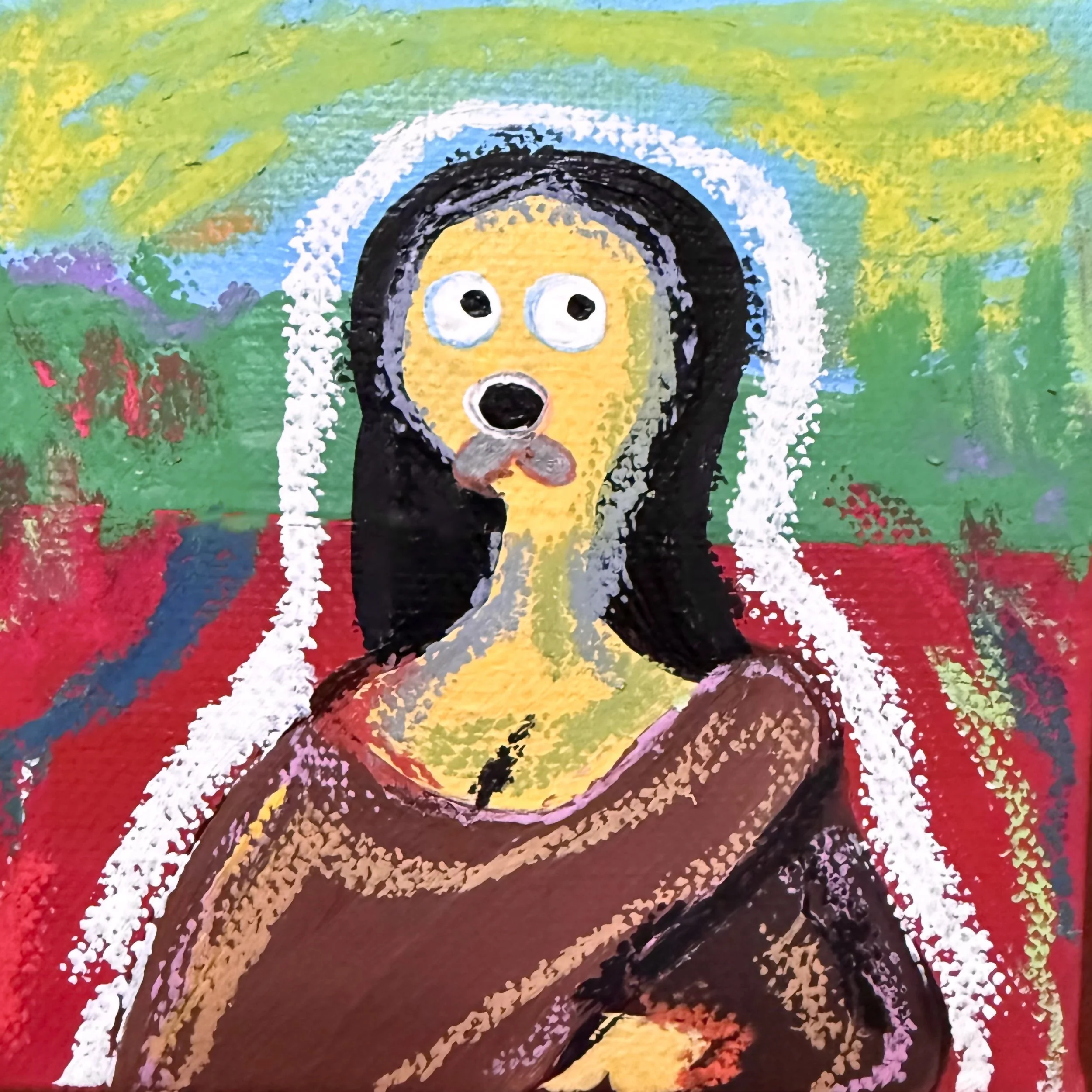 Mister Mona, 2025
acrylic & oil pastels on canvas 10 x 10 cm