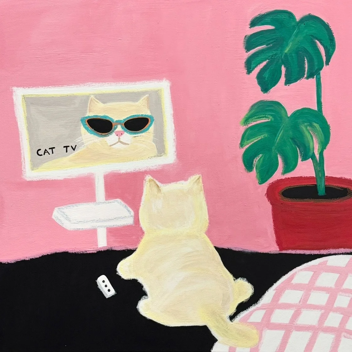 Cat TV, 2026


                                                                                                      acrylic & oil pastels on canvas                                45 x 45cm