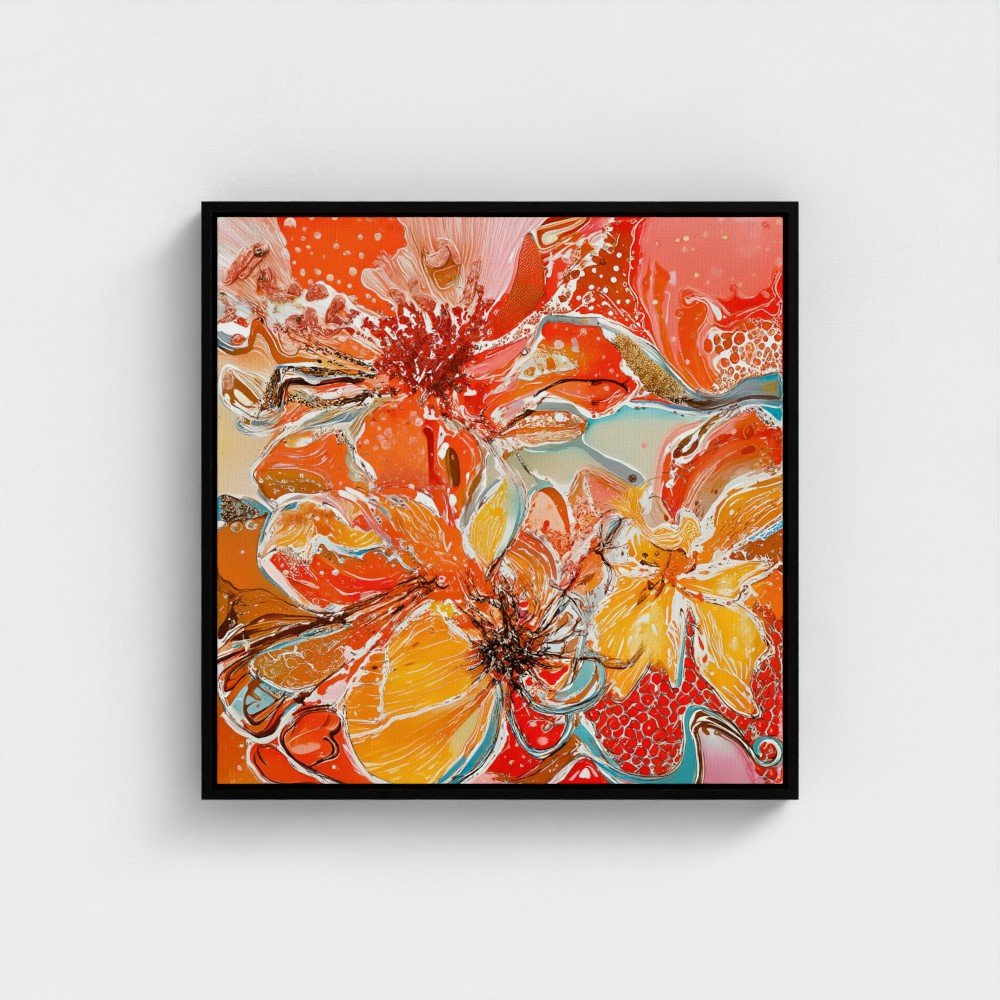 Pleasant Blooming Floral Float Framed Canvas