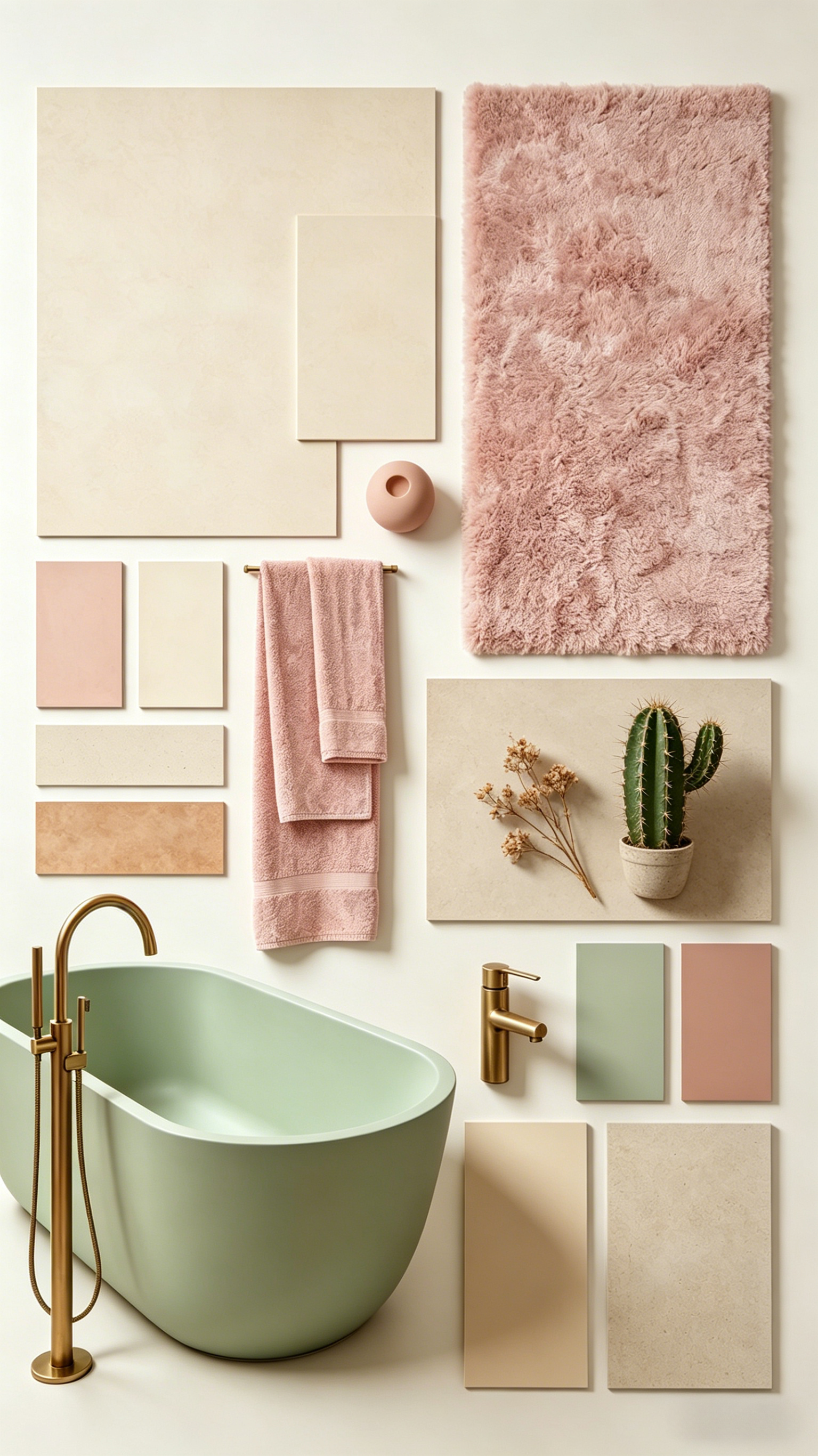 Desert Bathroom Inspiration: Sage Green Bathtub, Blush Pink and Sand Tones