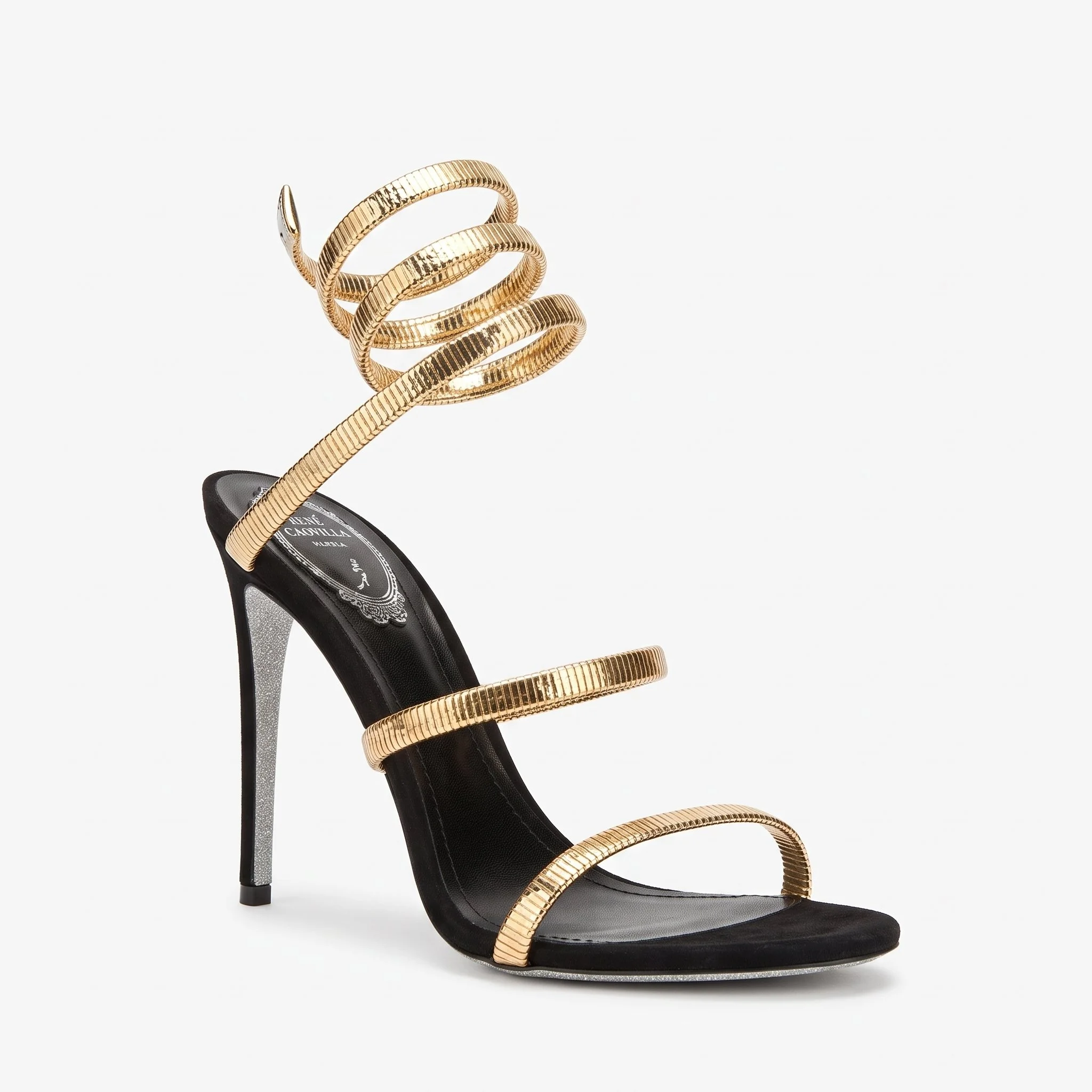 René Caovilla Juniper black and gold sandals