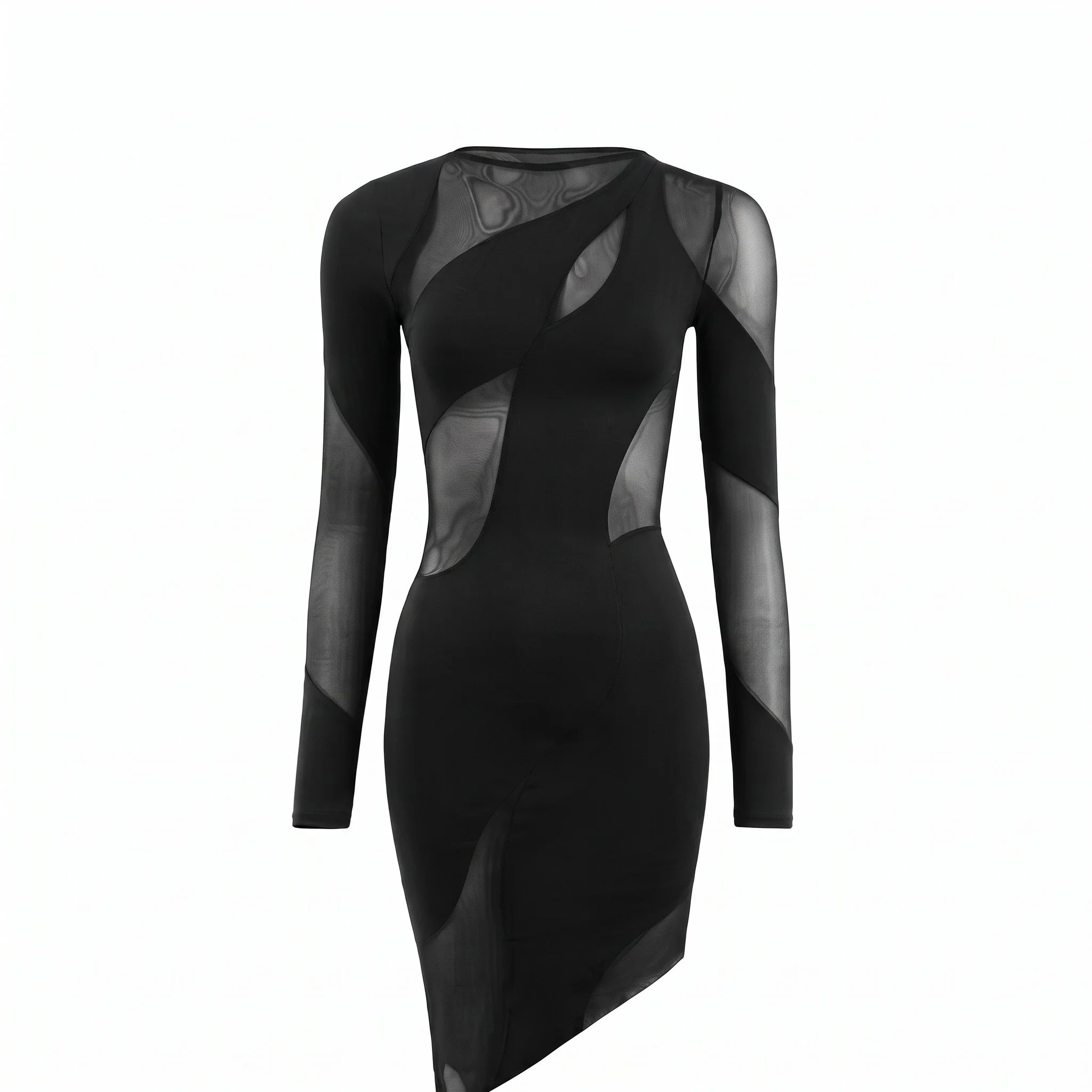 OW Collection Spiral long-sleeve asymmetric dress  
