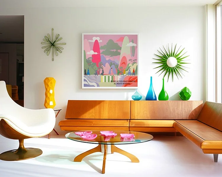 Pastel Mountain Walk 7646 Print/Float Framed Canvas