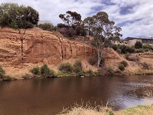 River with rocky cliff and trees along the shoreline
