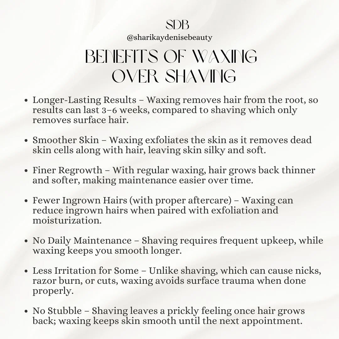 If you&rsquo;re tired of razor bumps, dark spots, or shaving every few days, it might be time to make the switch. Waxing doesn&rsquo;t just remove hair, it transforms your skin with consistent care.
🖤

-
-
#sharikaydenisebeauty #skinbyshari #sdb #br