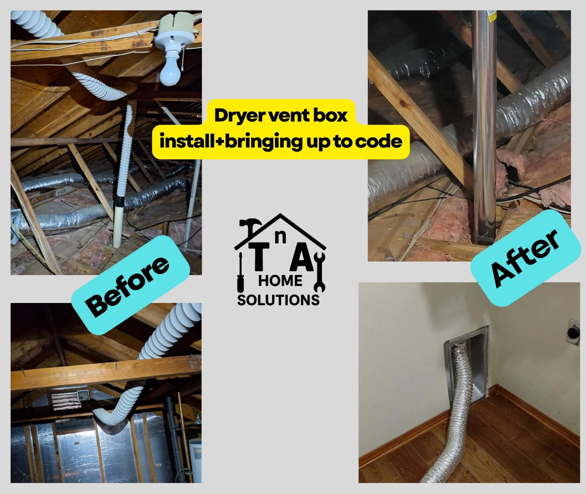 Dryer vent box installation, updating to code