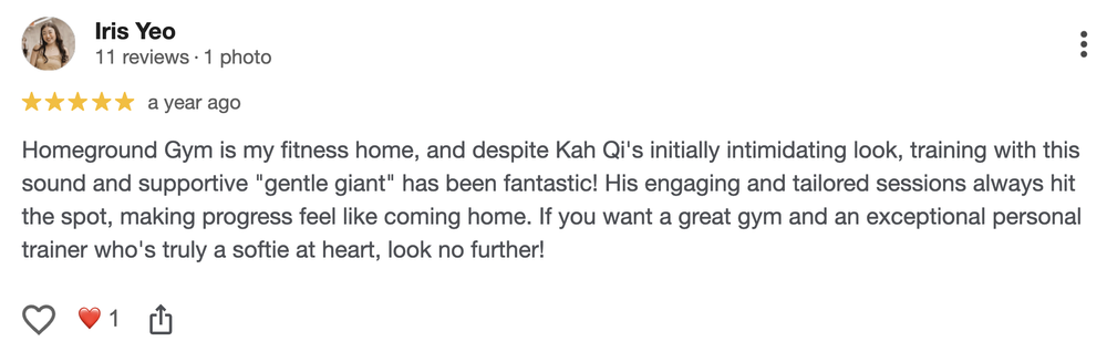 Homeground Gym client testimonial from Iris