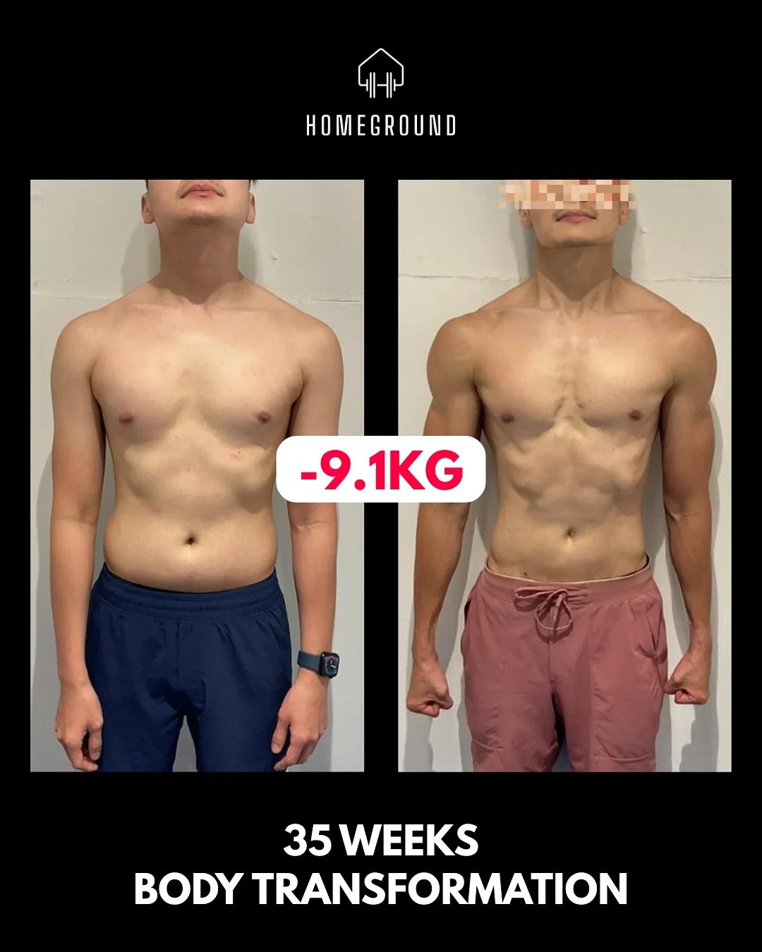 Check out this amazing weight loss transformation by S who successfully lost 9.1kg in 8 months with the guidance of Trainer JJ!
Swipe to see progress photos and what S feels about his personal training experience with #homegroundgym
Are you ready t