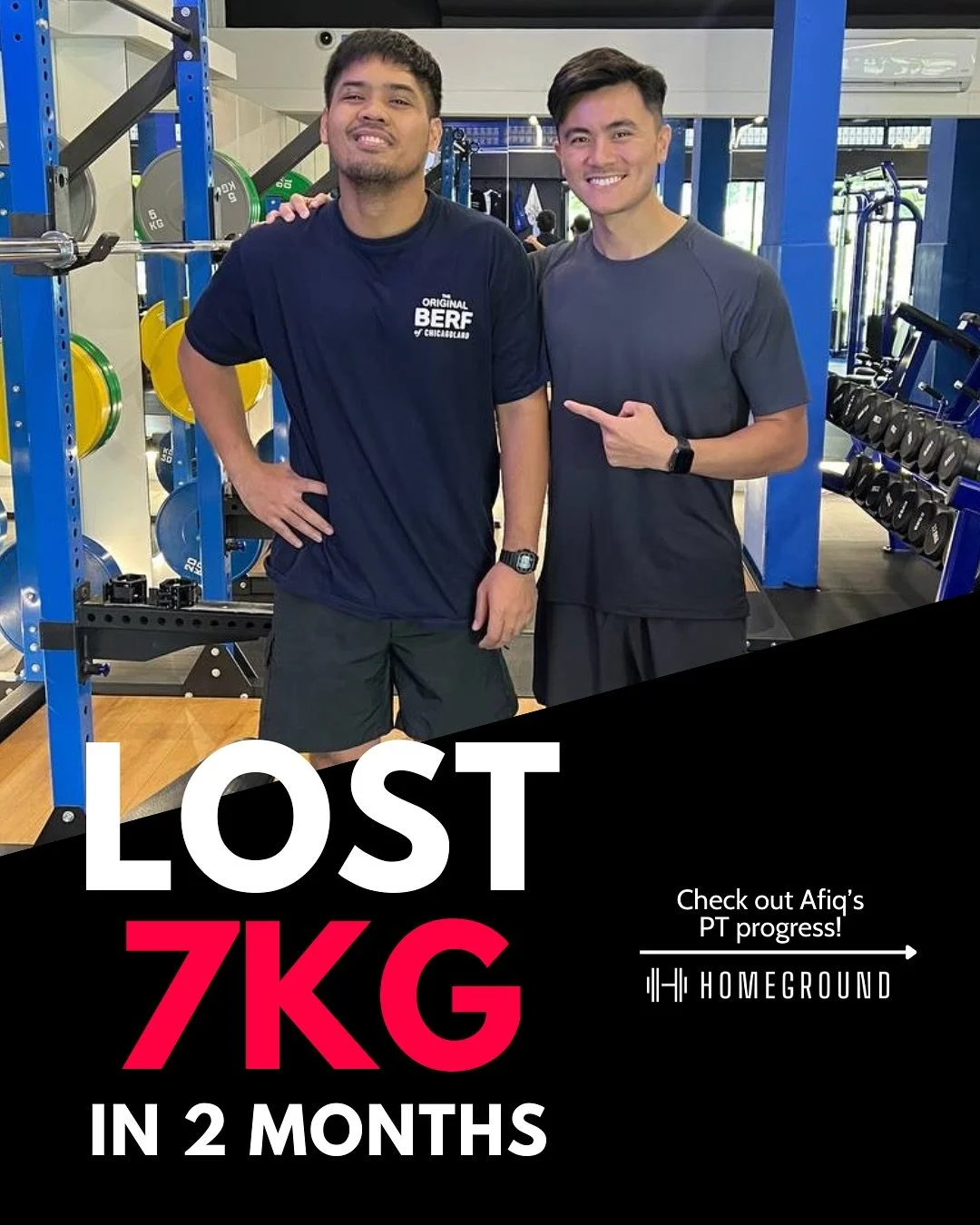 Afiq was 97kg when he first started his weight-loss journey with Homeground Gym and with the help of PT JJ, he successfully lost 7kg in just 2 months!
Great job, Afiq!
Are YOU ready to make a positive change in your fitness lifestyle too? DM us to c