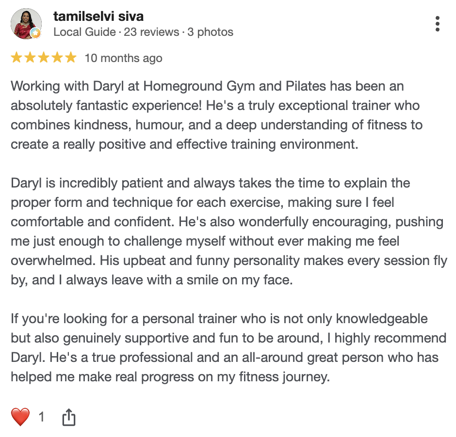 Homeground Gym senior training client testimonial