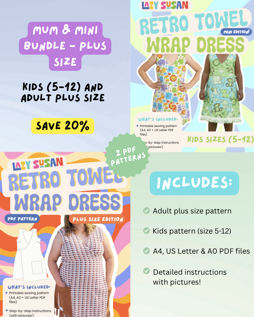 Mum and Mini Retro Towel Wrap Dress Bundle (Plus Size + Kids Sizes 5-12) - Save 20%