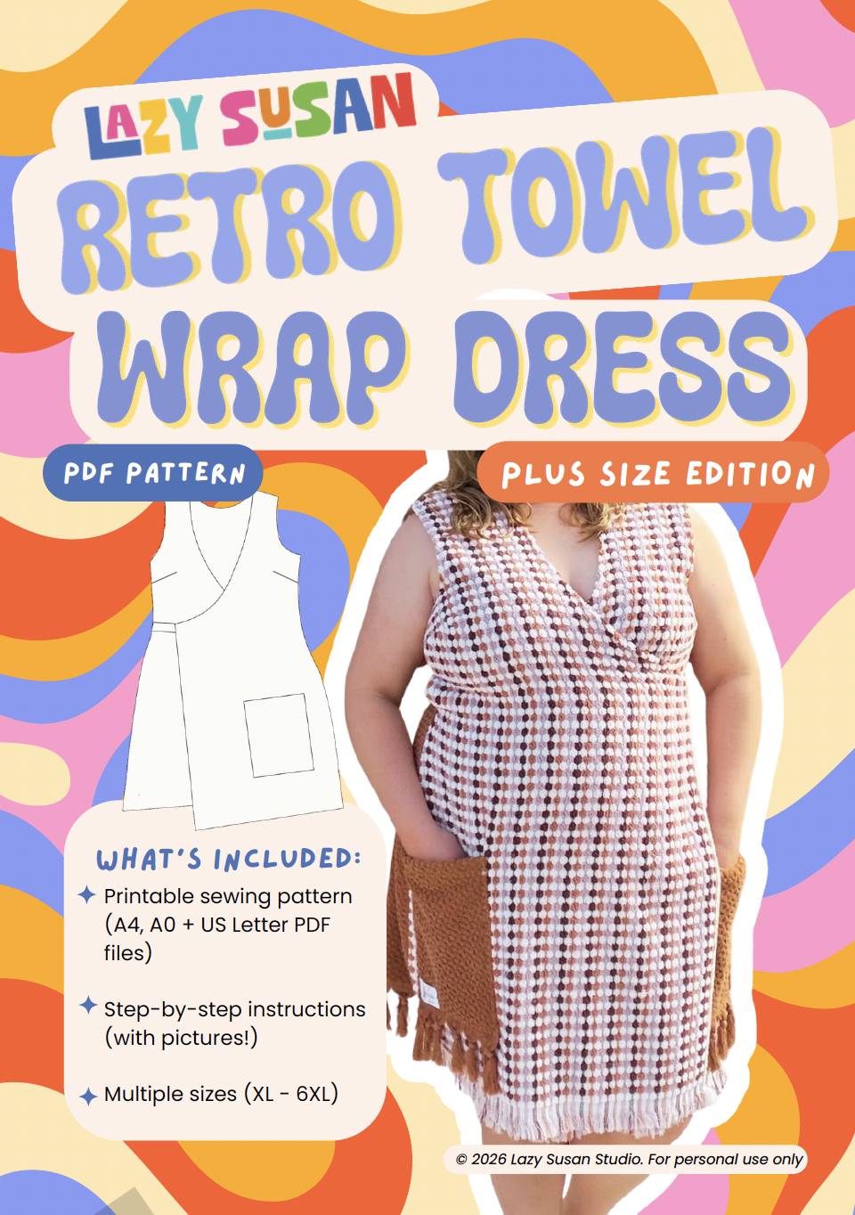 Retro Towel Wrap Dress Pattern - Plus Size