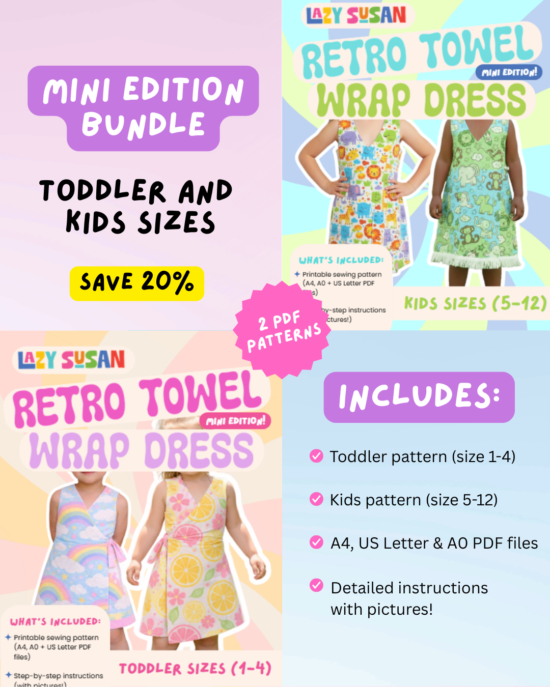 Mini Retro Towel Wrap Dress Bundle (All sizes 1-12) - Save 20%