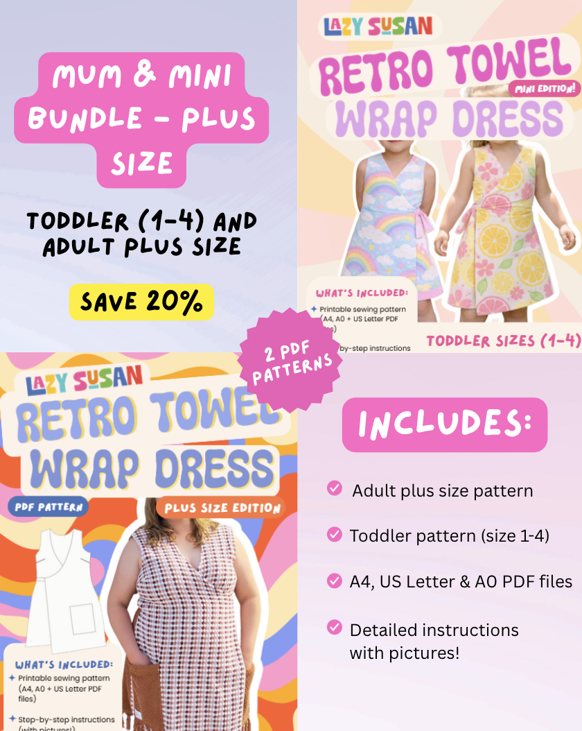 Mum and Mini Retro Towel Wrap Dress Bundle (Plus Size + Toddler Sizes 1-4) - Save 20%