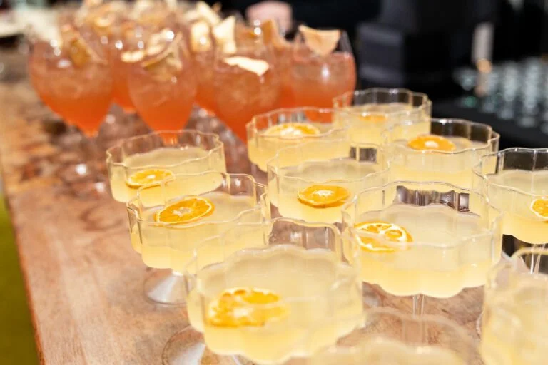 Signature zero-waste cocktails garnished with citrus slices served at the WasteSorted Awards event in Perth.
