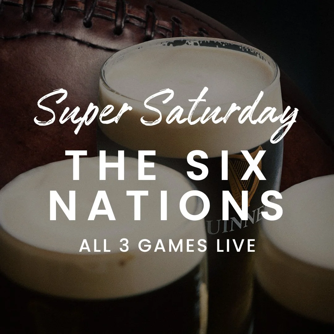 An image of pints of Guinness and a rugby ball for the Six Nations at The Ship in Upavon.