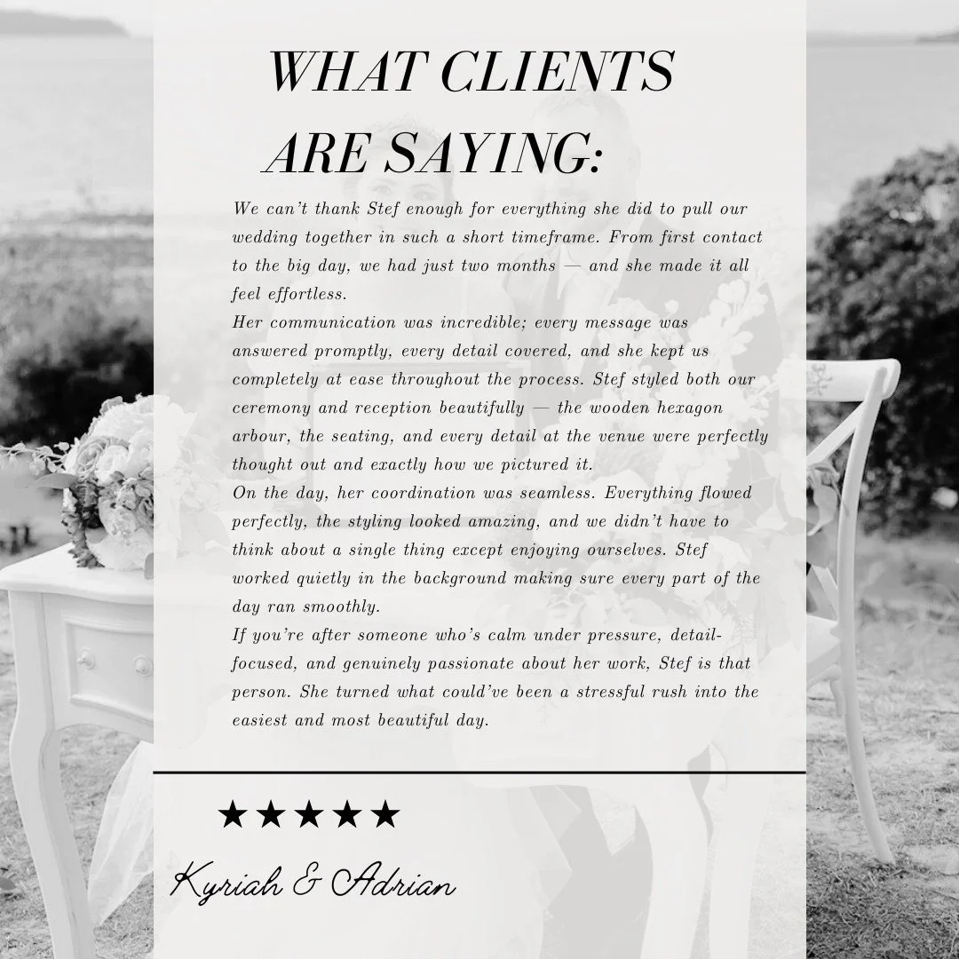 The most beautiful day, it's amazing to see what you can piece together in a 2 month window ❤

"We can&rsquo;t thank Stef enough for everything she did to pull our wedding together in such a short timeframe. From first contact to the big day, we