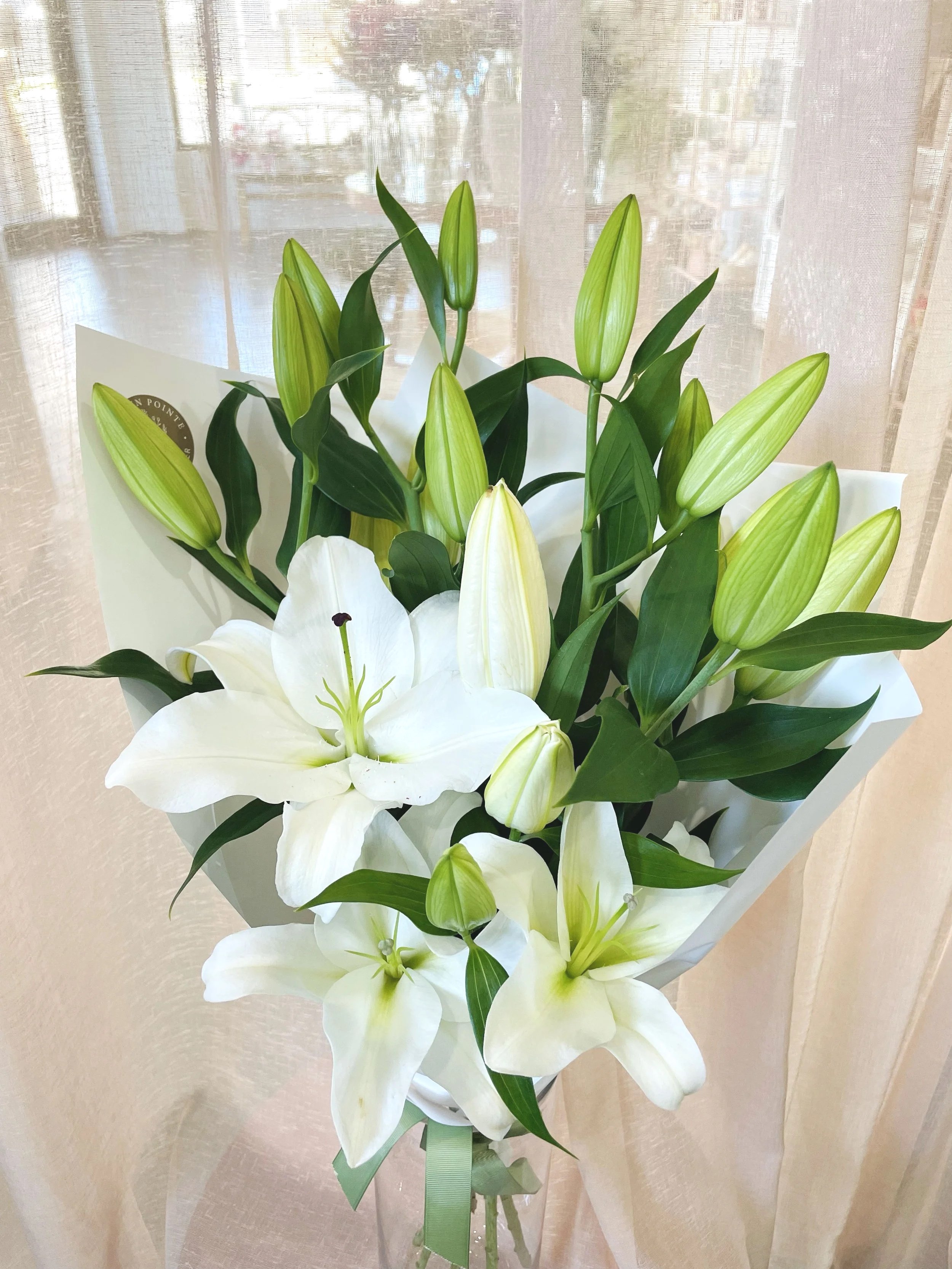 white-lily-Lily Elegance bouquet — fresh fragrant Oriental lilies with seasonal blooms and greenery by Posies en Pointe, Adelaide
