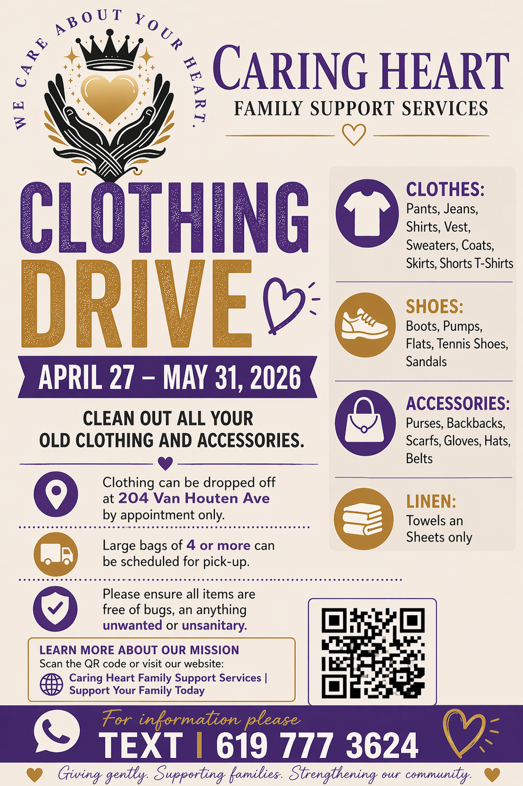 Caring Heart Family Support Services Clothing Drive
