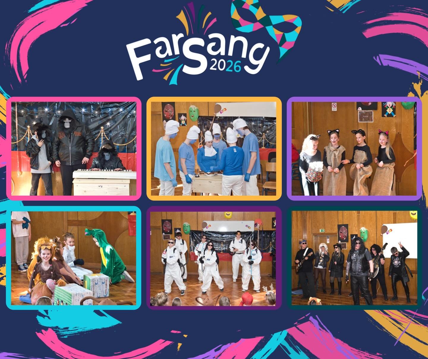 Aki ott volt az idei farsangunkon, megtapasztalhatta a di&aacute;kok &eacute;s a tan&aacute;rok &ouml;tletgazdag kreativit&aacute;s&aacute;t az egy&eacute;ni jelmezekben, valamint az oszt&aacute;lyok &eacute;s a tan&aacute;ri k&ouml;z&ouml;ss&eacute;