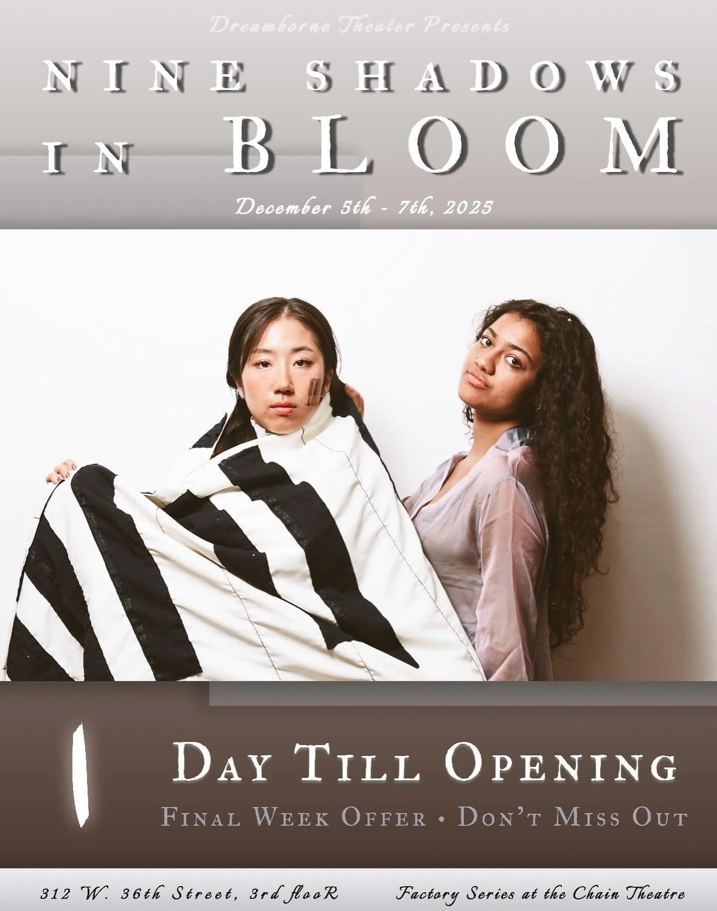 1 Day Till Opening 
Final Week Offer &bull; Don&rsquo;t Miss Out

Photographer: Andy Li @iandy_li 
Featuring: Jo Reilly, Chaeyeon Kim

12/5-7 @ Chain Theatre
🎐 Ticket link below and in bio 🎐
https://www.eventbrite.com/e/1826709791159?aff=oddtdtcrea