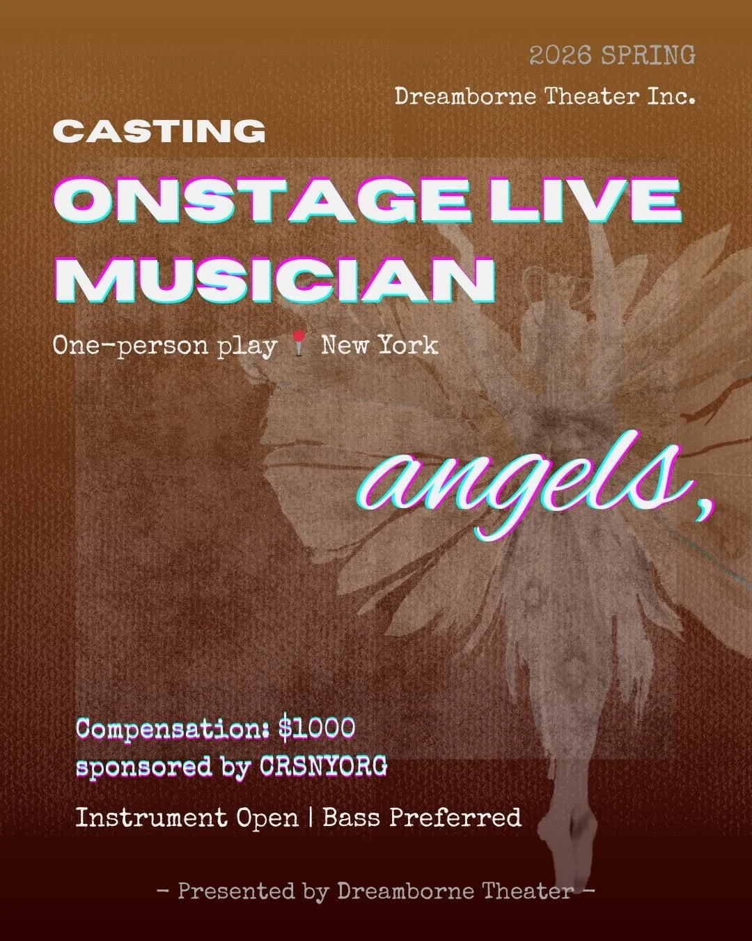 CASTING CALL | Onstage Live Musician
Instrument Open | Bass Preferred

We&rsquo;re seeking an onstage live musician for an experimental monodrama (~60 min).
All instruments welcome &mdash; bass (electric / upright / synth) a plus.

What we&rsquo;re l
