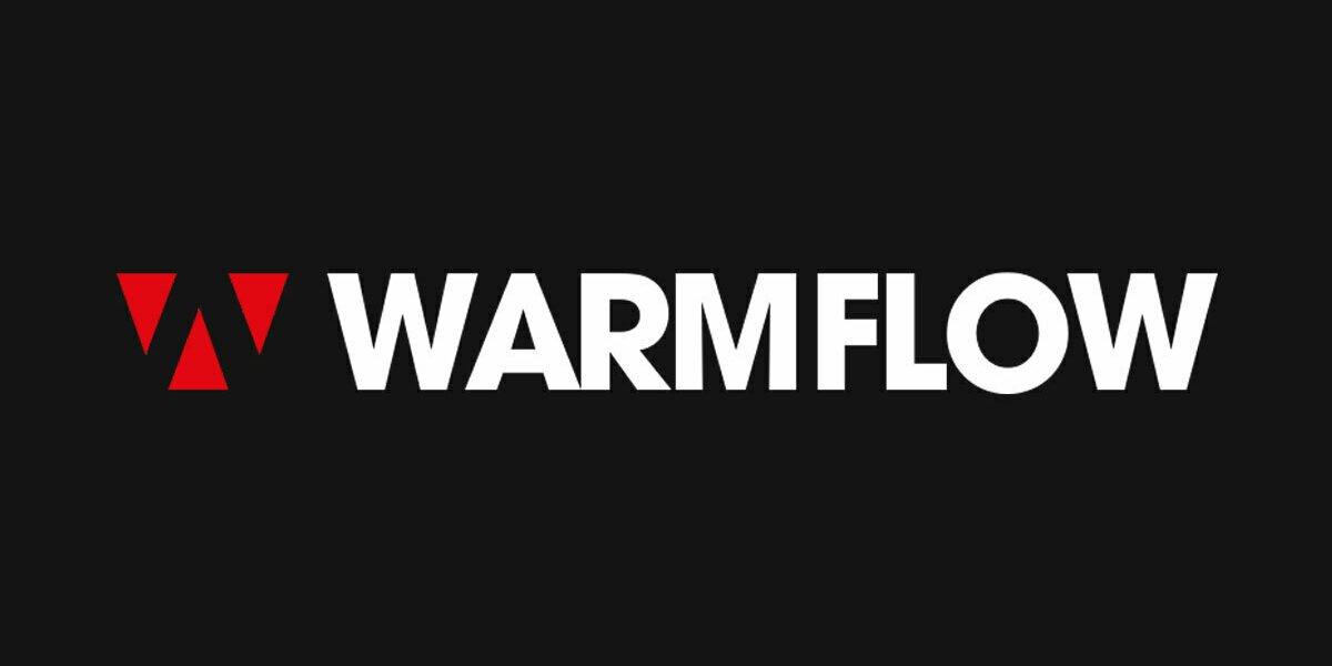 Warmflow logo with red triangles and white text on a black background