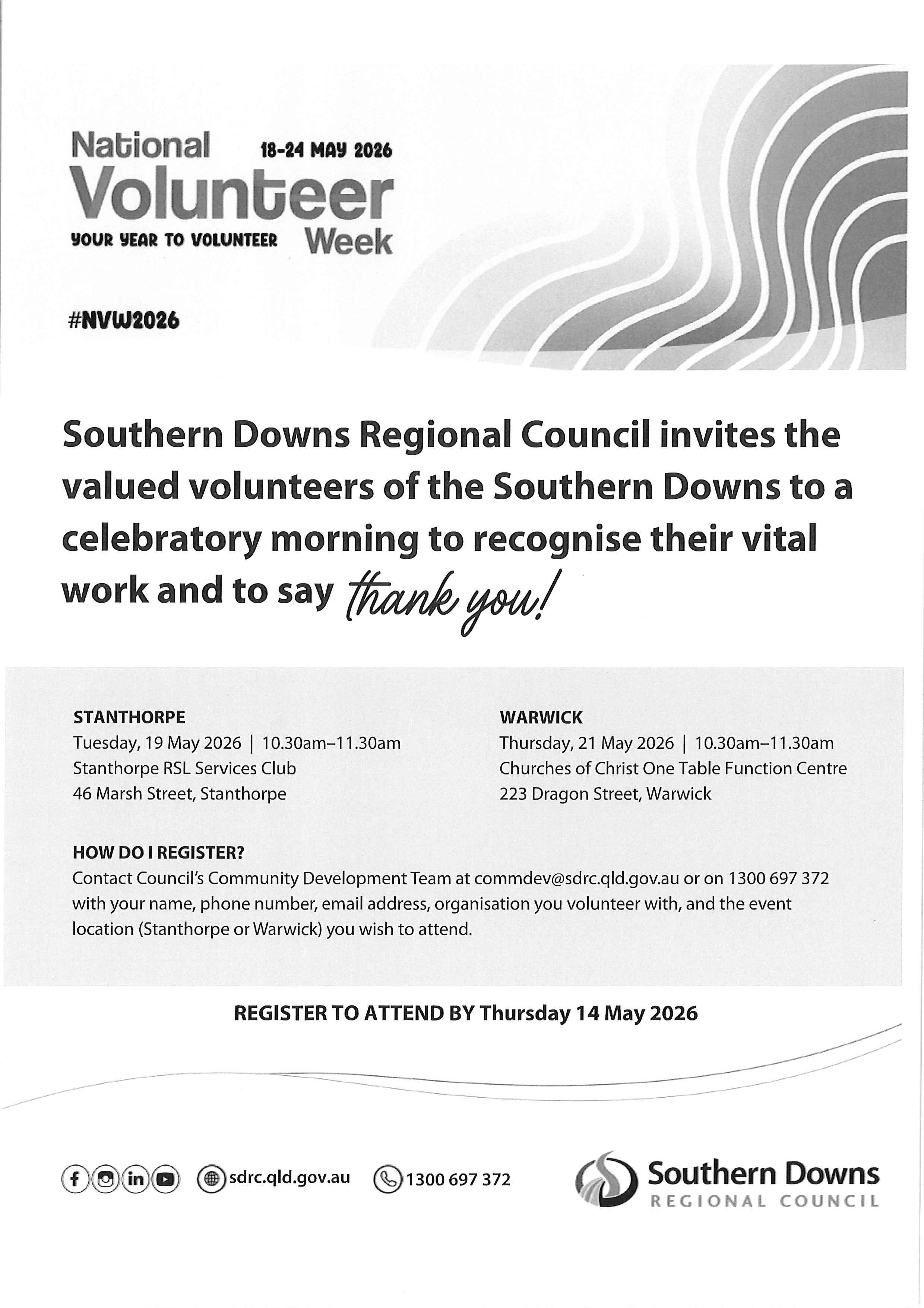 SDRC National Volunteer Week Thank You M'Tea