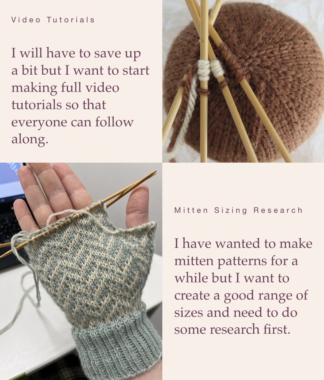 mitten and stuffie progress shots with text