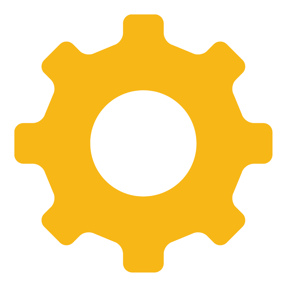 A yellow gear icon on a black background.